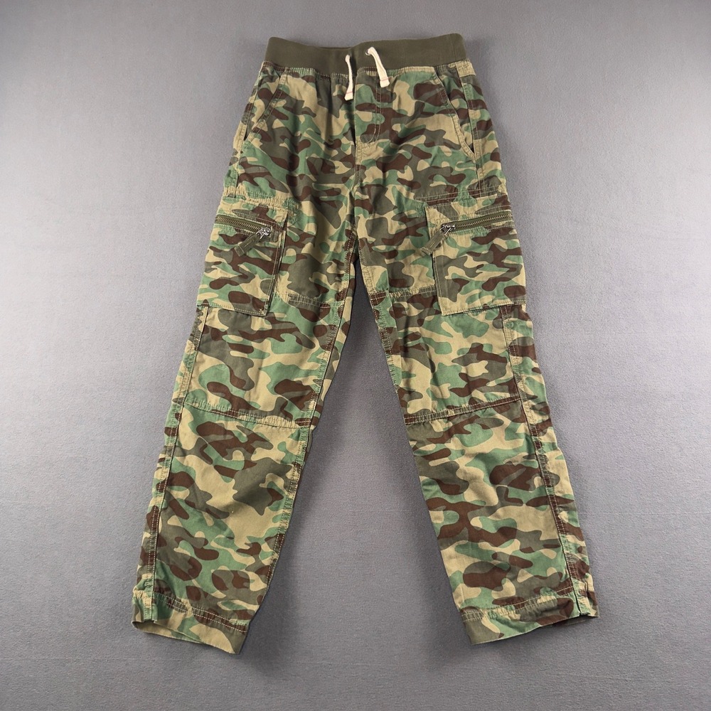 Hanna Andersson Kids Camo Cargo Pants Green Brown Size 140 10 Drawstring Waist